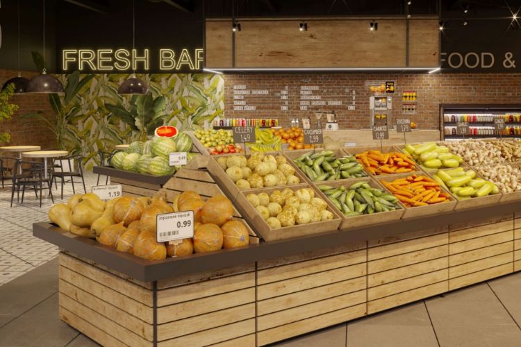 Bilde av frukt og grøntavdeling i en dagligvarebutikk, fra Smart Supply