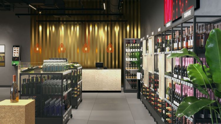 liten metallhylle for vinoppbevaring i butikk