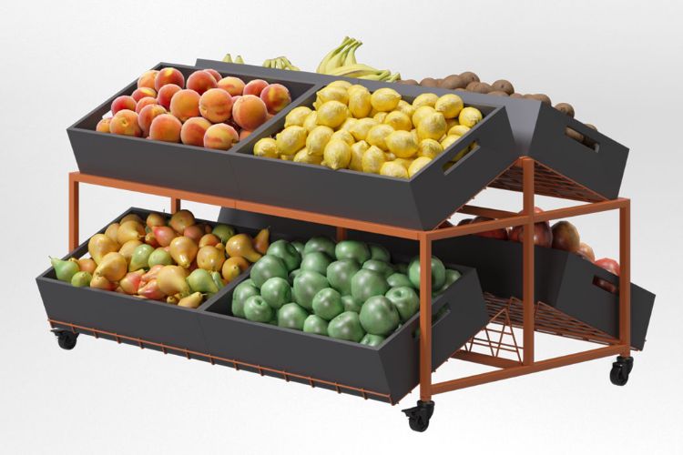 Platå hylledisplay med frukt og grønt i butikk, serien Greora, av Smart Supply